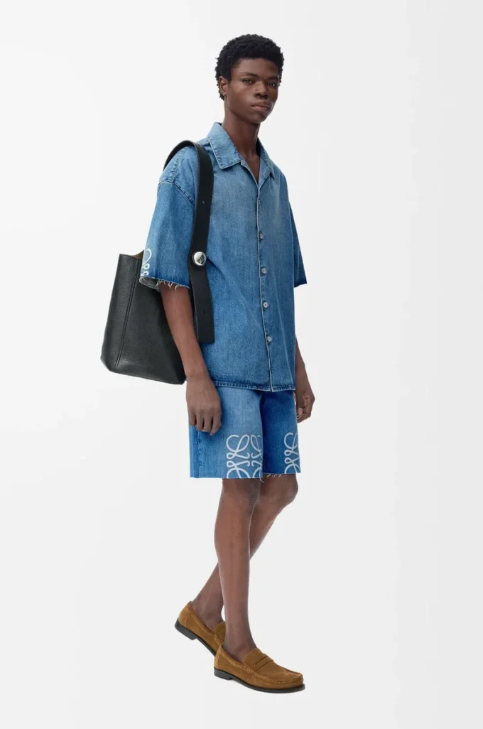 Short Anagram en denim Denim délavé