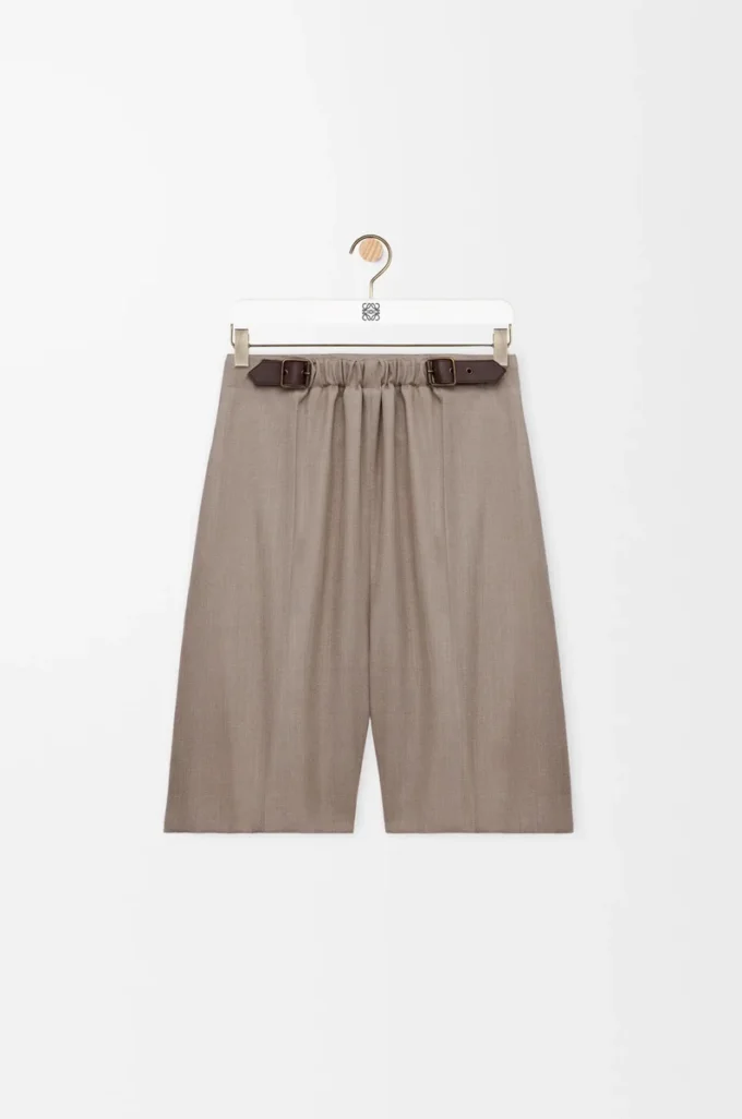 Short à ceinture en laine Beige Melange