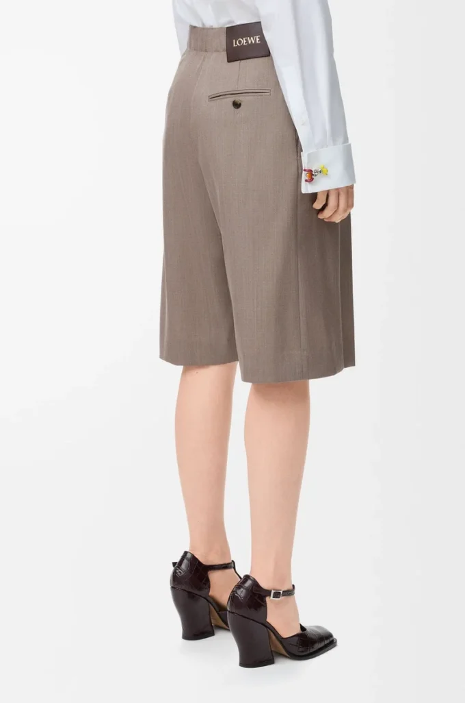 Short à ceinture en laine Beige Melange
