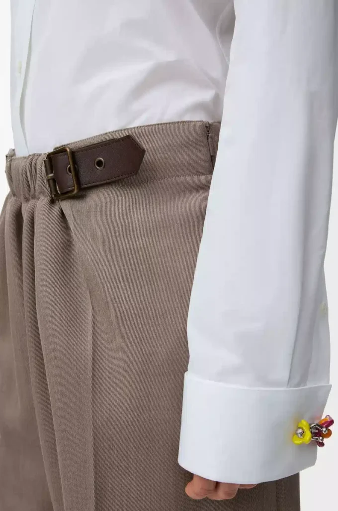 Short à ceinture en laine Beige Melange