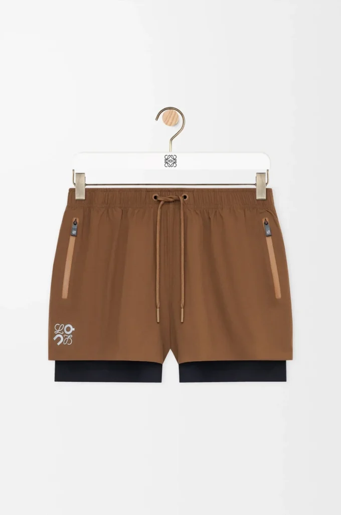 Short de performance en shell technique couleur caramel