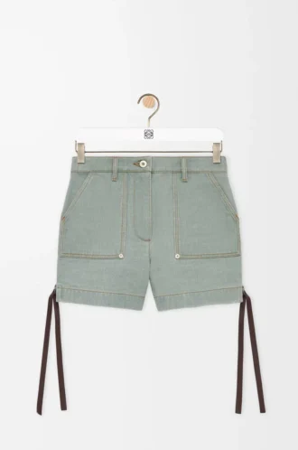 Short de travail en denim vert kaki