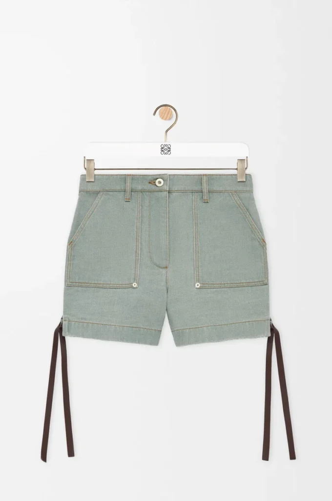 Short de travail en denim vert kaki