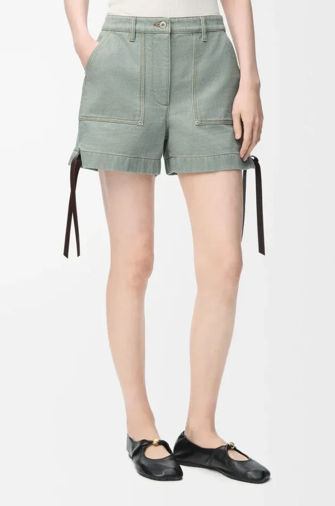 Short de travail en denim vert kaki