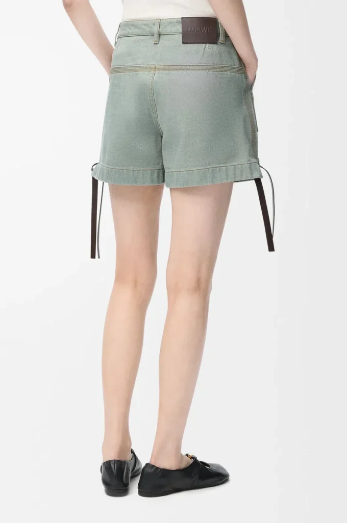 Short de travail en denim vert kaki