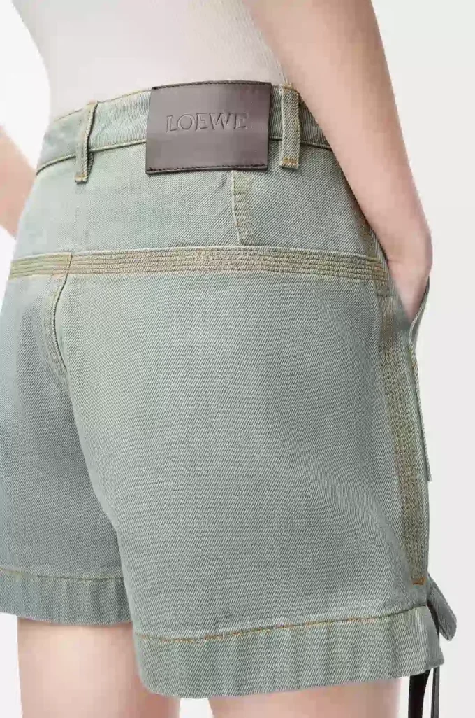 Short de travail en denim vert kaki