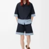 Short en coton bleu marine foncé/bleu clair