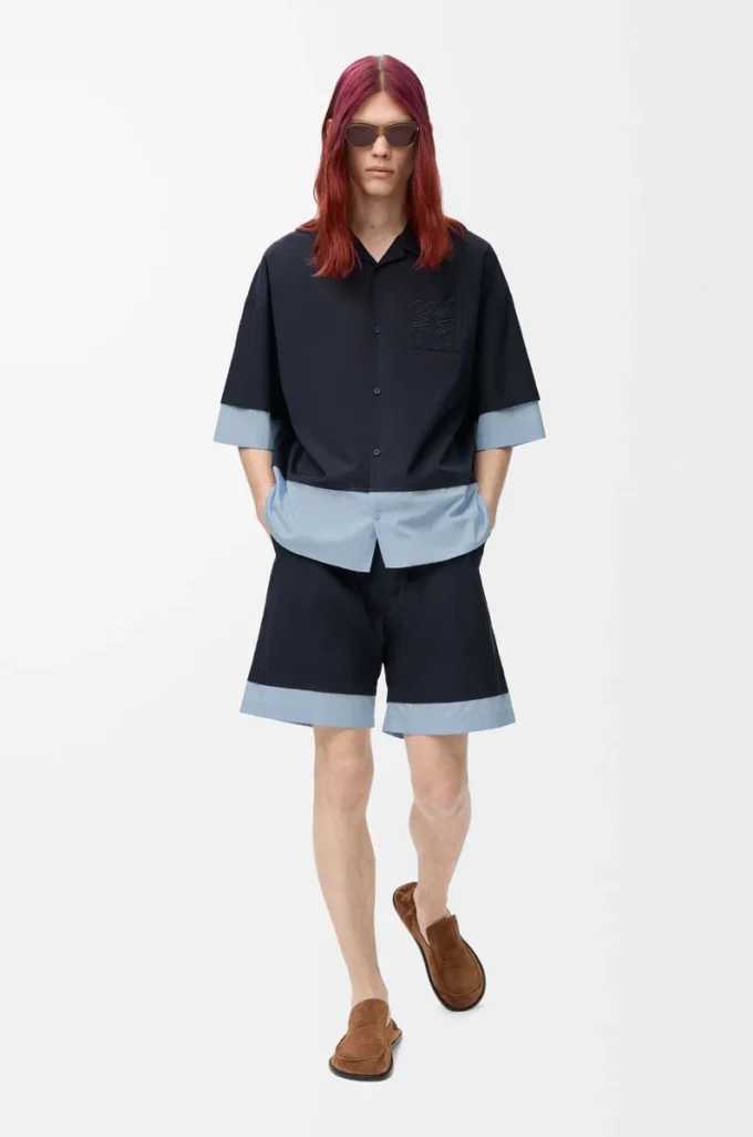 Short en coton bleu marine foncé/bleu clair