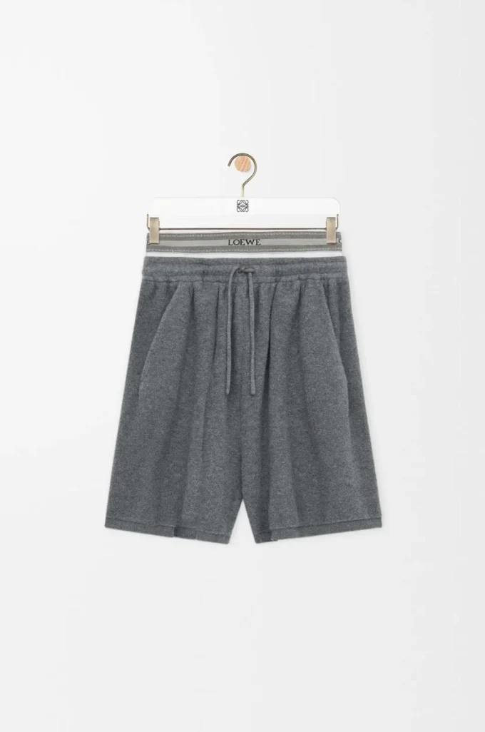 Short en laine mélangée Gris chiné/Blanc