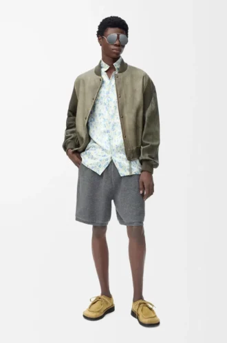 Short en laine mélangée Gris chiné/Blanc