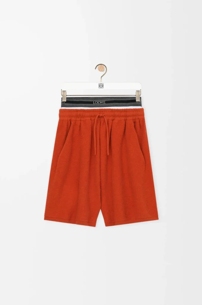 Short en laine mélangée Orange/Blanc