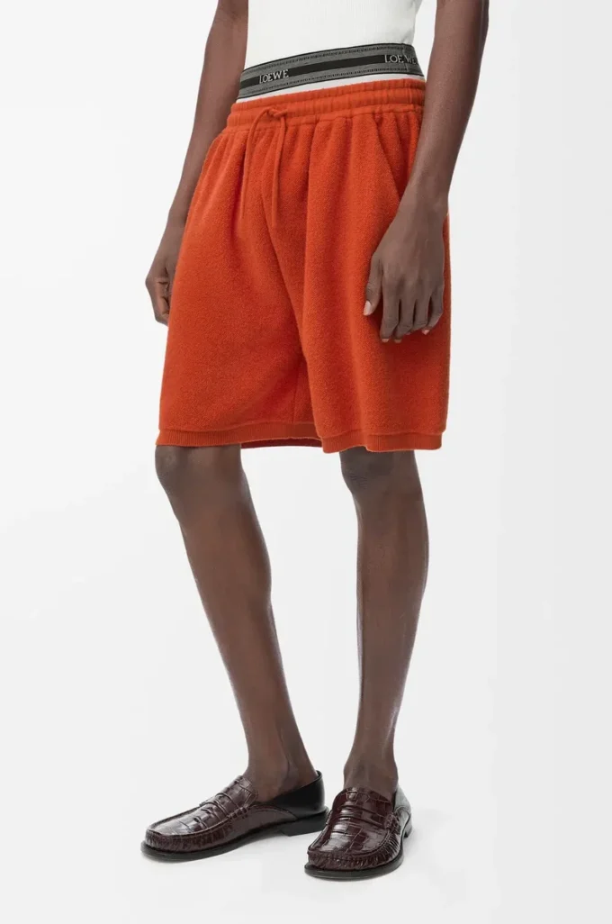 Short en laine mélangée Orange/Blanc