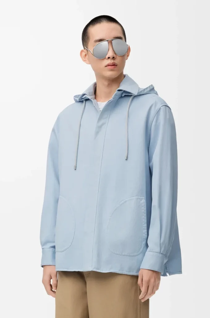 Surchemise à capuche en coton bleu clair
