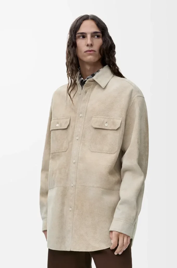 Surchemise en cuir d’agneau suédé Blanc Surchemise en cuir d’agneau suédé Blanc