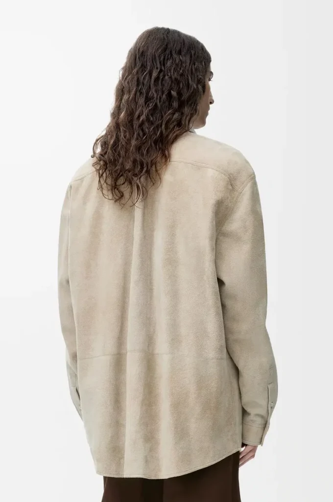 Surchemise en cuir d’agneau suédé Blanc Surchemise en cuir d’agneau suédé Blanc