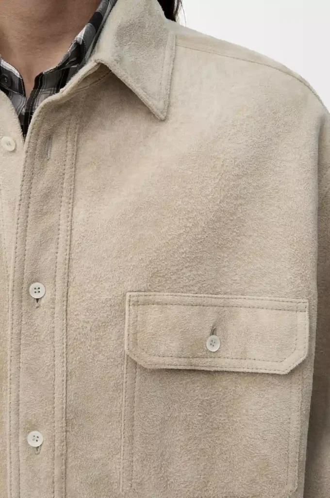 Surchemise en cuir d’agneau suédé Blanc Surchemise en cuir d’agneau suédé Blanc