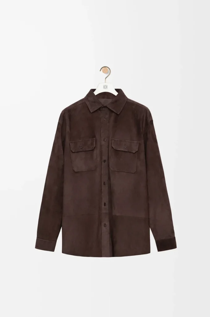 Surchemise en cuir de veau suédé marron foncé
