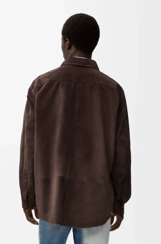 Surchemise en cuir de veau suédé marron foncé