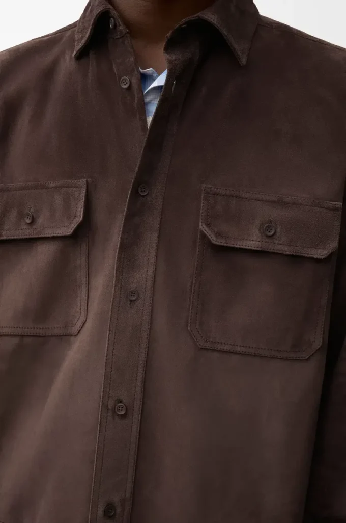 Surchemise en cuir de veau suédé marron foncé