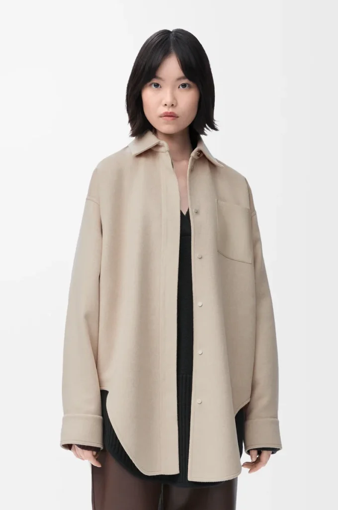 Surchemise en laine et cachemire, couleur beige clair mélangé