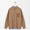 Surchemise en laine vierge et cachemire Camel/Bleu Surchemise en laine vierge et cachemire Camel/Bleu