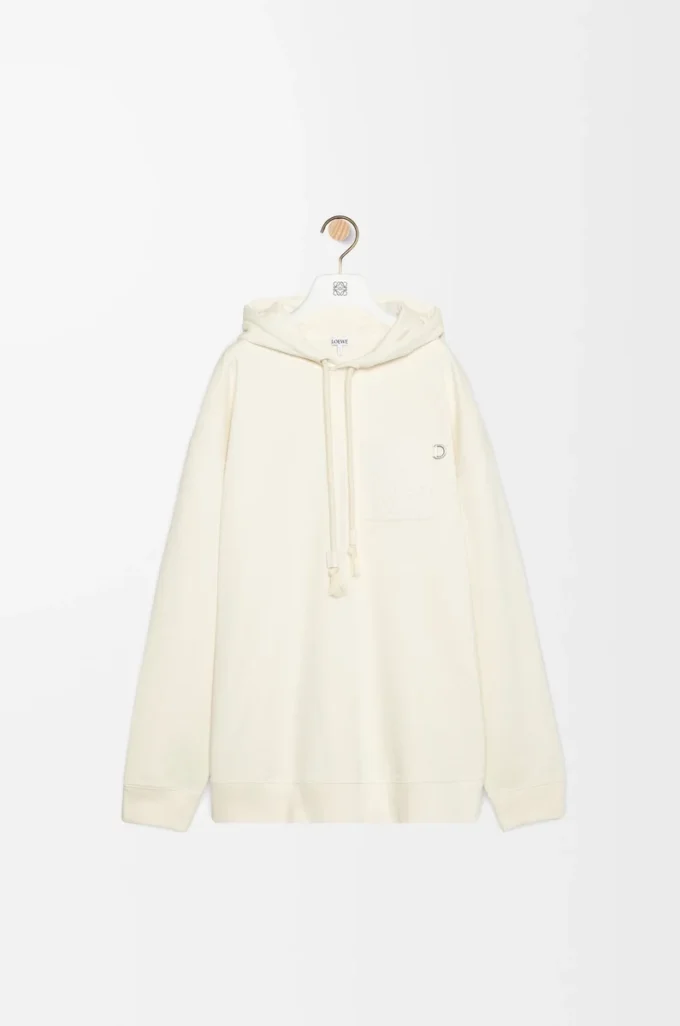 Sweat à capuche ample en coton blanc cendré