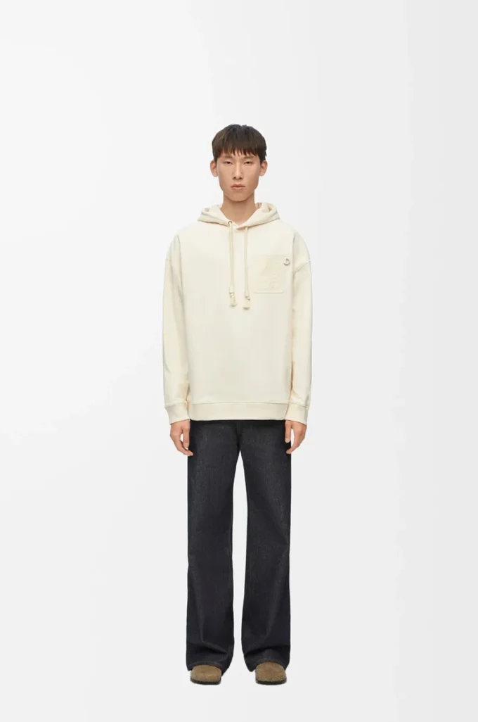 Sweat à capuche ample en coton blanc cendré