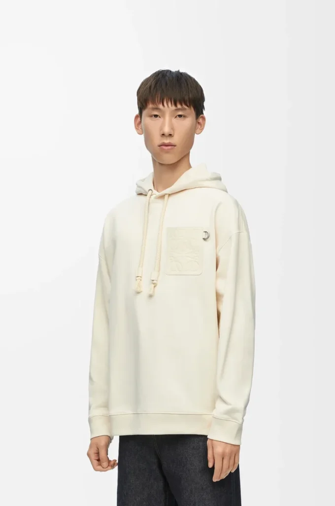 Sweat à capuche ample en coton blanc cendré