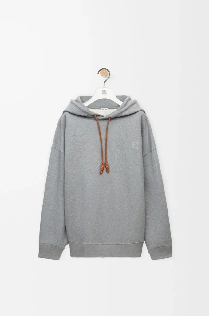 Sweat à capuche ample en coton gris chiné