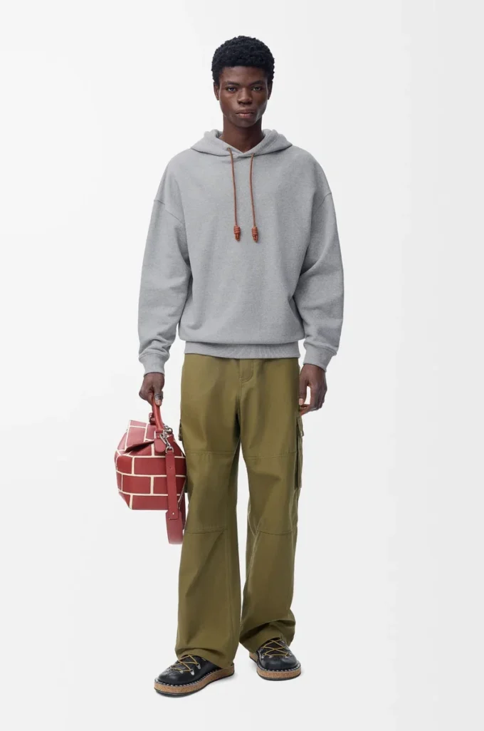 Sweat à capuche ample en coton gris chiné