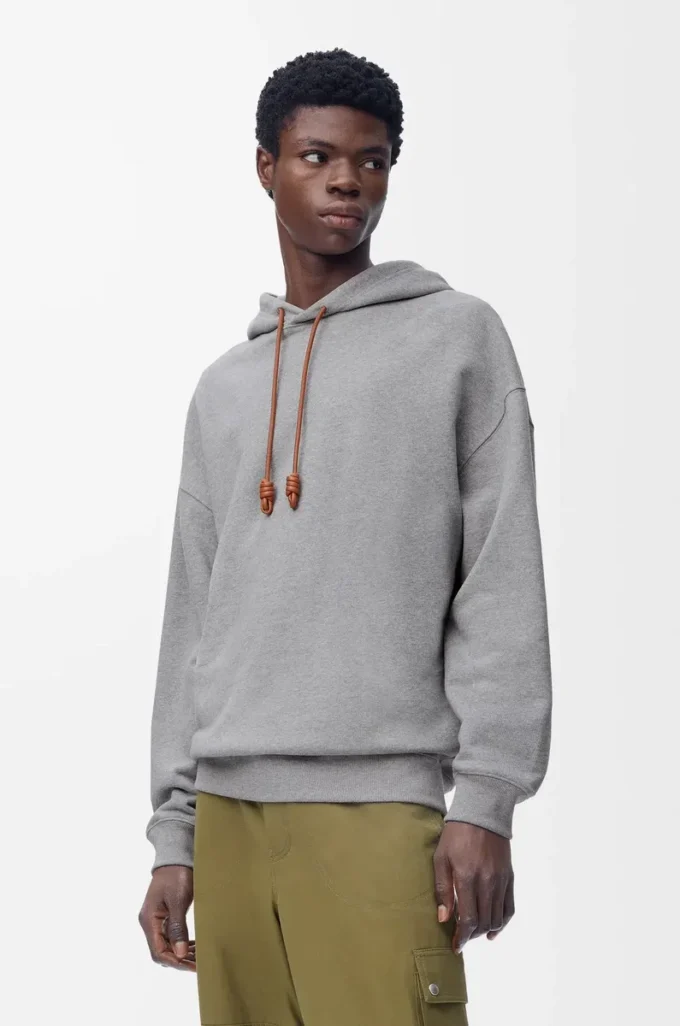 Sweat à capuche ample en coton gris chiné
