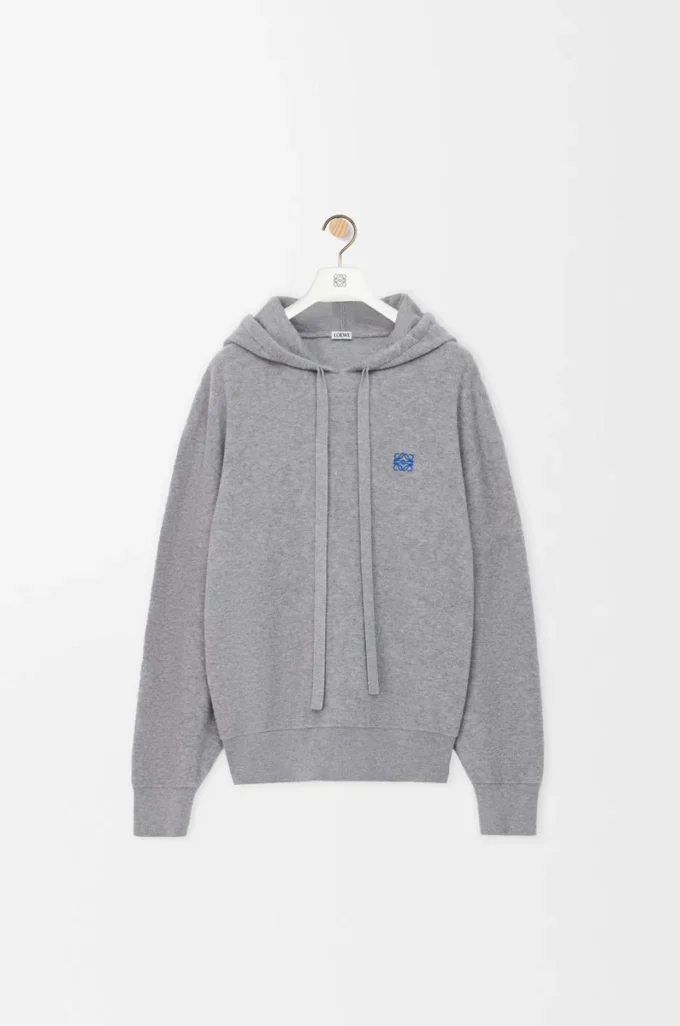 Sweat à capuche en laine gris chiné clair