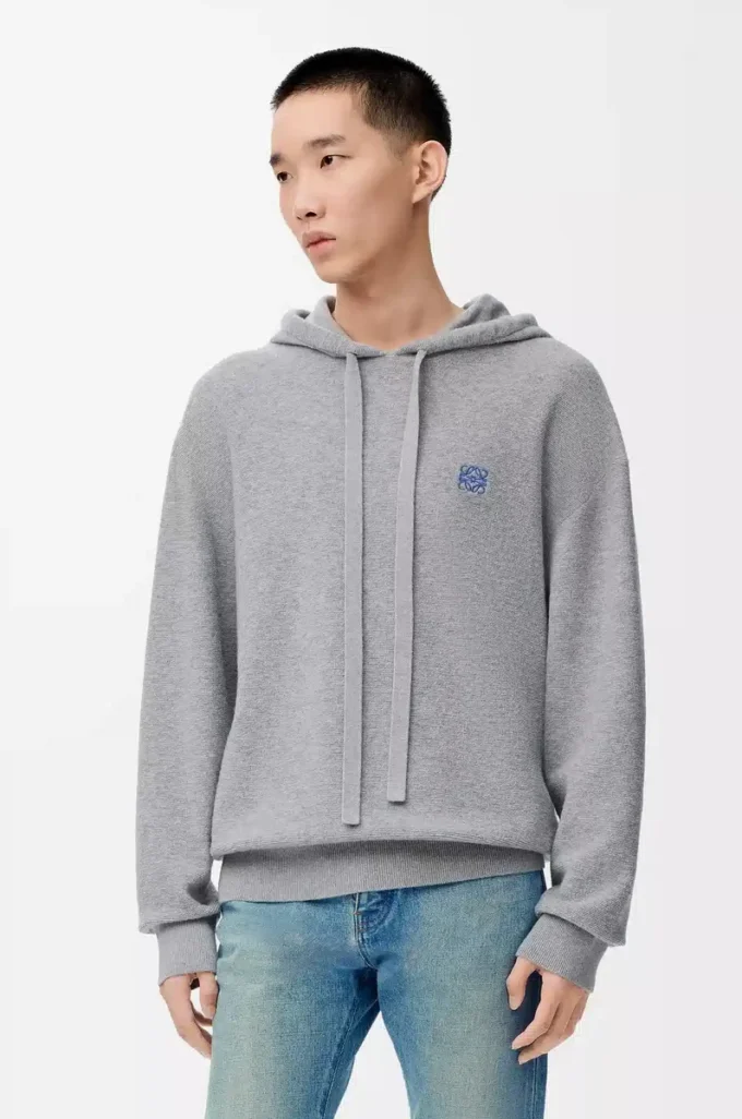 Sweat à capuche en laine gris chiné clair