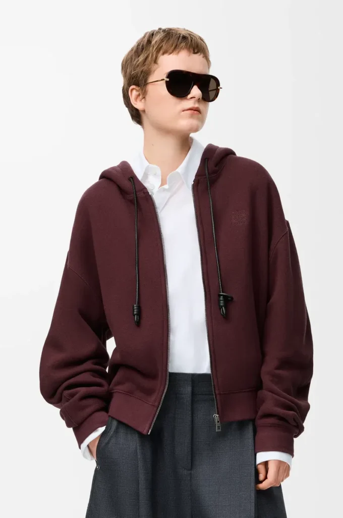Sweat à capuche Flamenco en coton et cachemire Bordeaux foncé