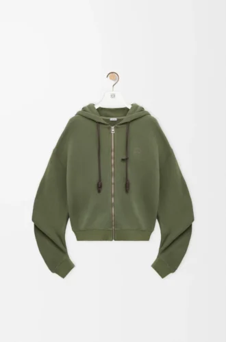 Sweat à capuche Flamenco en coton et cachemire Vert kaki