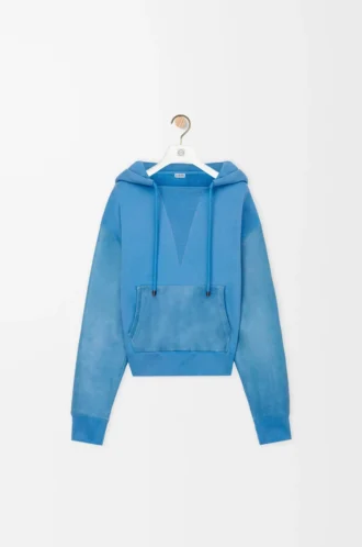 Sweat à capuche hybride en coton et cuir d&rsquo;agneau nappa Bleu