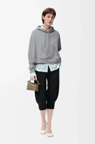 Sweat à capuche trapèze en coton mélangé Gris chiné