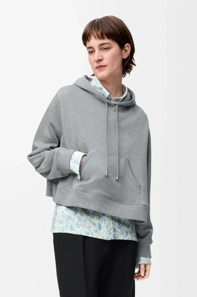 Sweat à capuche trapèze en coton mélangé Gris chiné Sweat à capuche trapèze en coton mélangé Gris chiné