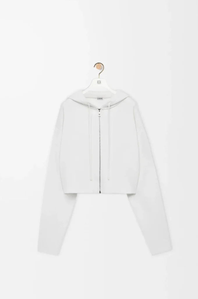 Sweat à capuche zippé Anagram en laine Blanc