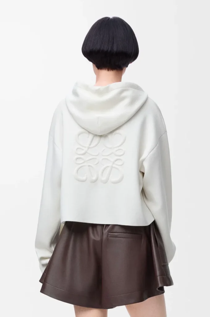Sweat à capuche zippé Anagram en laine Blanc