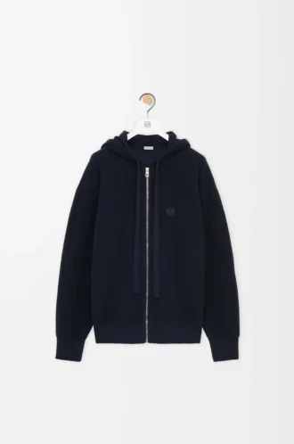 Sweat à capuche zippé Anagram en laine bleu marine