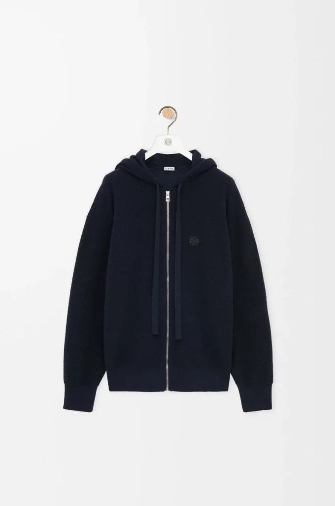 Sweat à capuche zippé Anagram en laine bleu marine