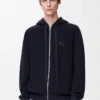 Sweat à capuche zippé Anagram en laine bleu marine