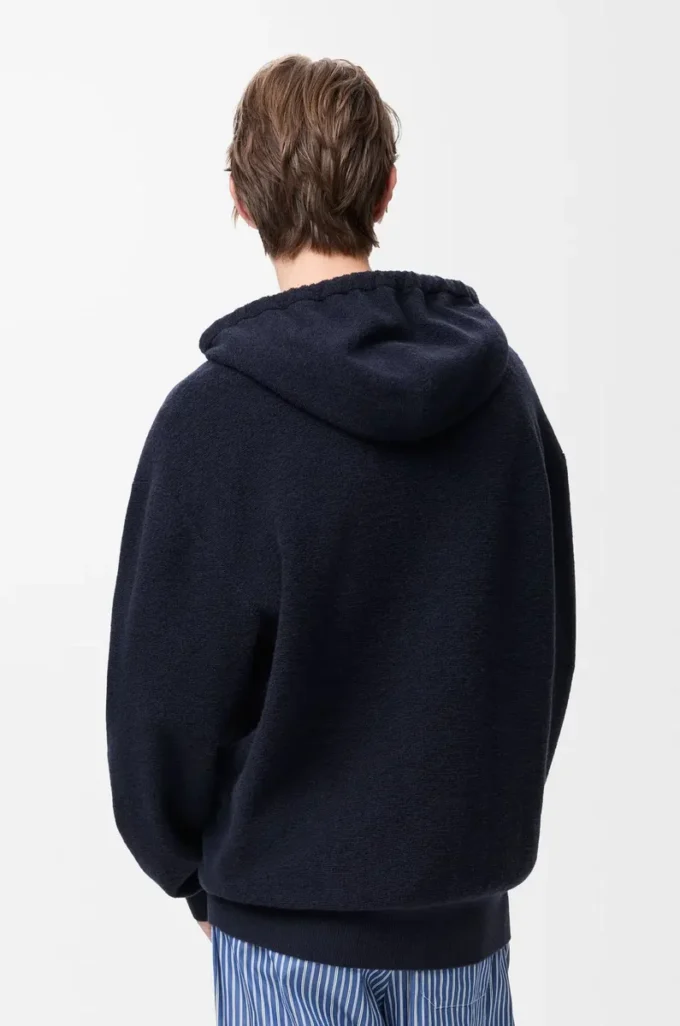 Sweat à capuche zippé Anagram en laine bleu marine