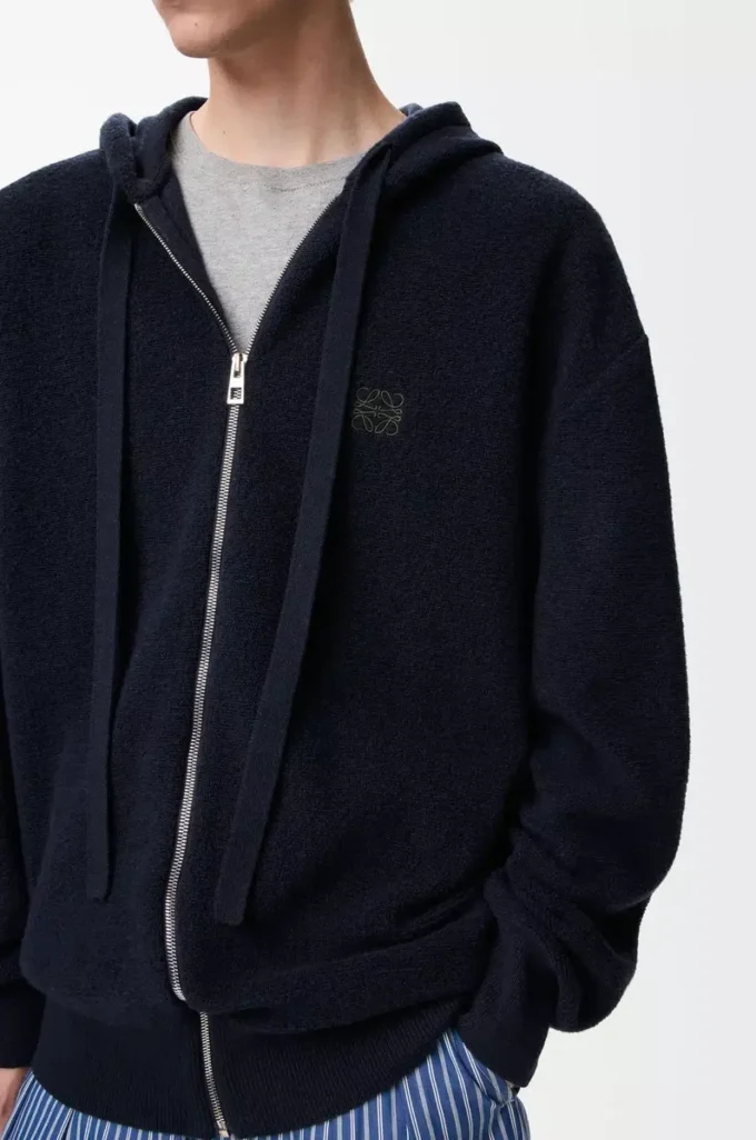 Sweat à capuche zippé Anagram en laine bleu marine