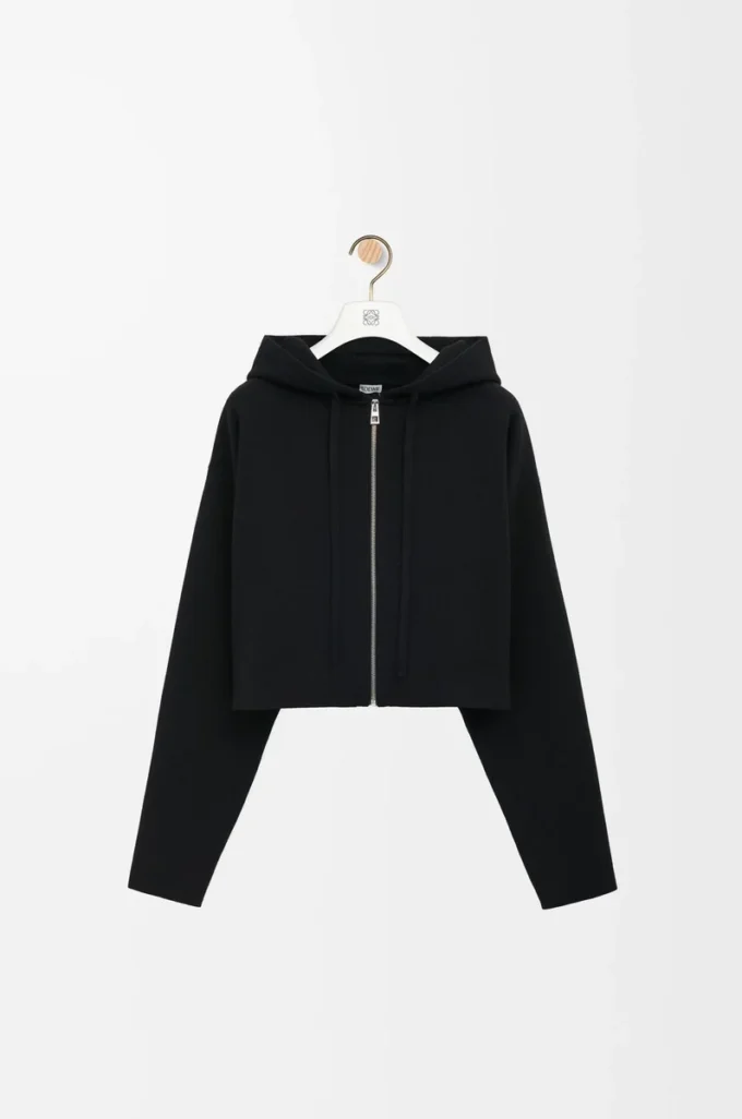 Sweat à capuche zippé Anagram en laine Noir