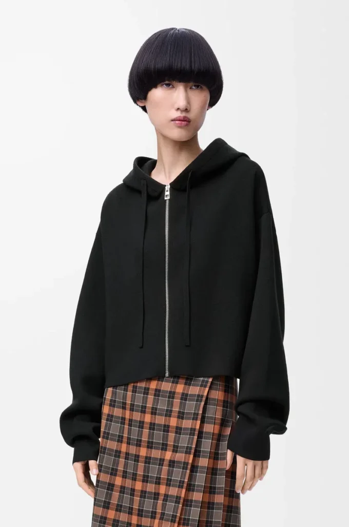 Sweat à capuche zippé Anagram en laine Noir
