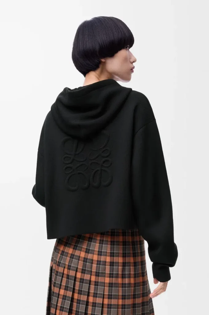 Sweat à capuche zippé Anagram en laine Noir
