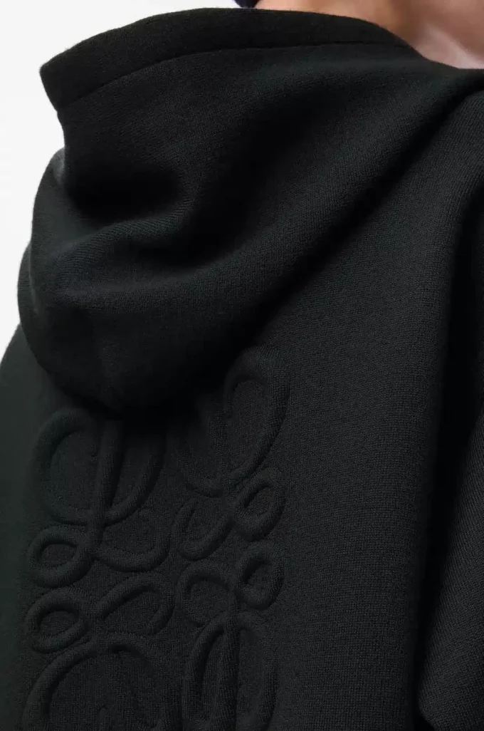 Sweat à capuche zippé Anagram en laine Noir