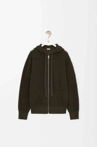 Sweat à capuche zippé Anagram en laine vert kaki
